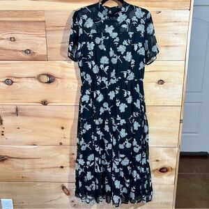 Lulu's Black & Cream Floral Calf-Length Tiered Lined Maxi Dress Feminine